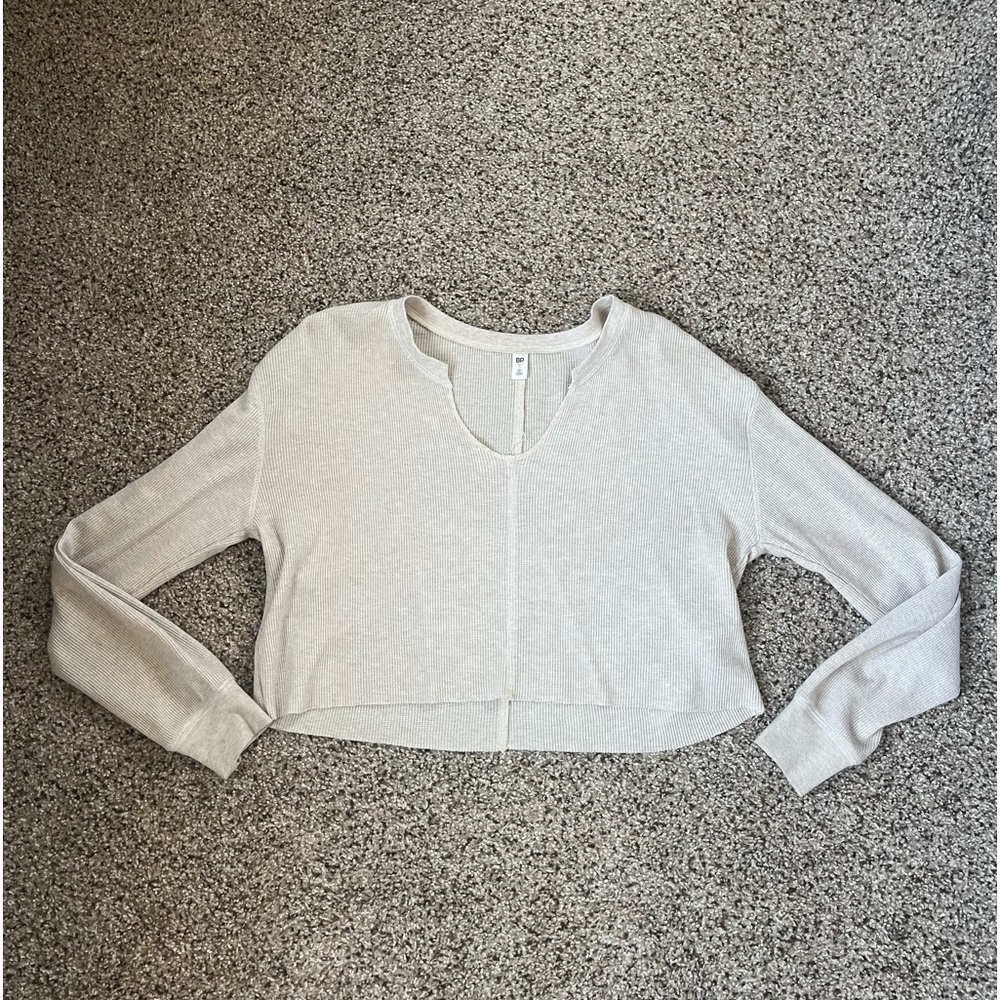 BP Waffle Cropped Long Sleeve Top Size Small